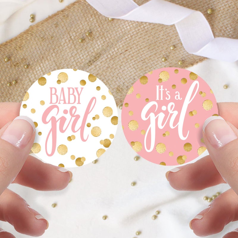 DISTINCTIVS Pink and Gold It's a Girl Baby Shower Favor Stickers - 1.75 in Thank You Stickers or Envelope Seals - 40 Labels - Image 2